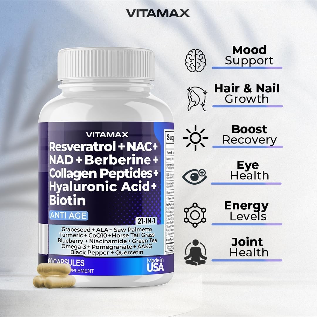 Resveratrol NAD+ Berberine Hyaluronic Acid – Biotin 60 Count (Pack of 2)