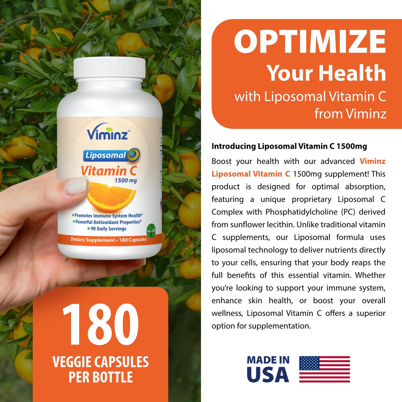 Viminz Liposomal Vitamin C 1500mg – 180 Capsules – Made in USA – High…