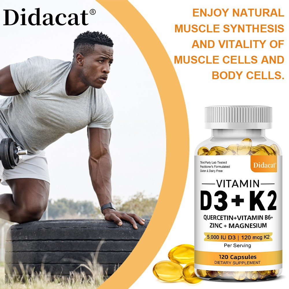 Multivitamin D3+K2 Supplement Strengthen Bone Teeth Muscle&Support Immune 120Cap