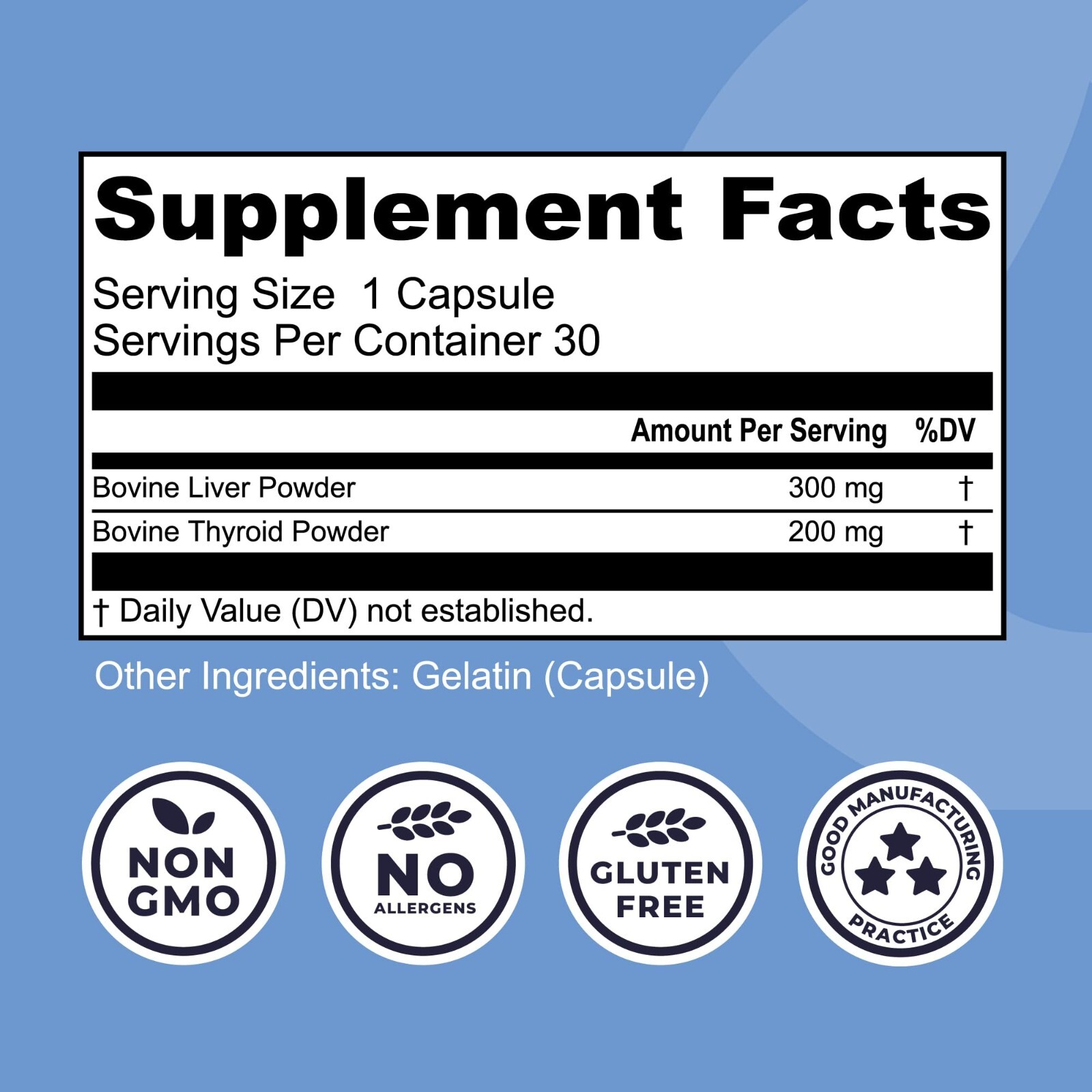 Desiccated Thyroid Supplement W/ Beef Liver Thyroid Glandular Grass Fed 30 ct