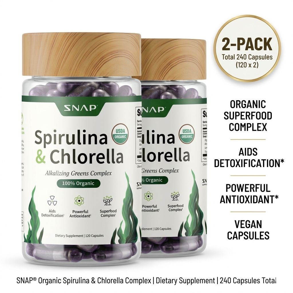 Organic Spirulina & Chlorella Capsules 240ct – 2 Pack – Superfood Detox Aid