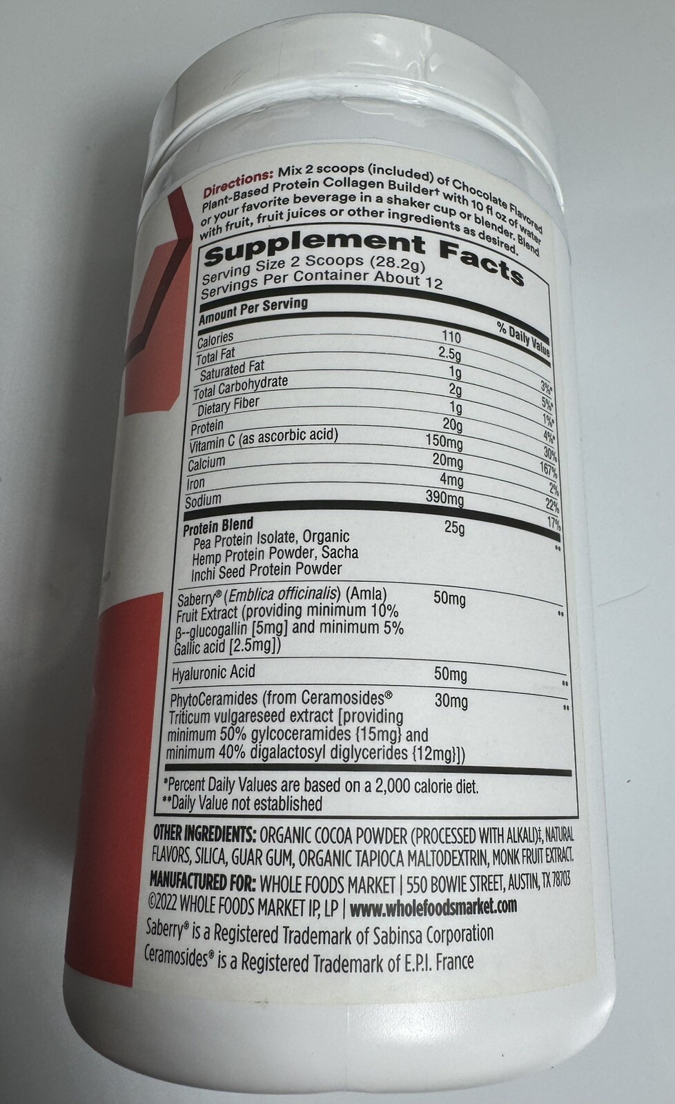Whole Foods Plant – Based Protein Collagen Builder, 11.9oz (338 g)Exp.10/08/2025