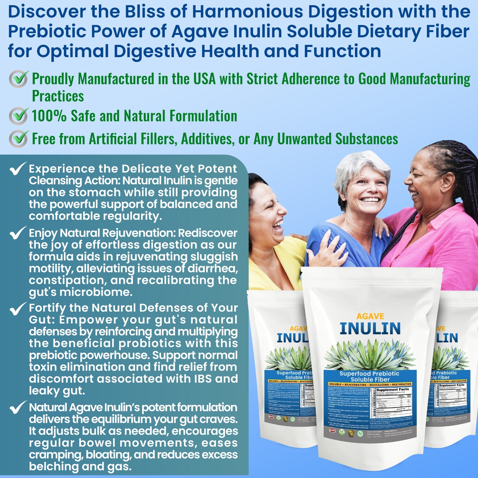 Inulin Powder 48oz Gentle Agave Inulin Powder Prebiotic Soluble Inulin