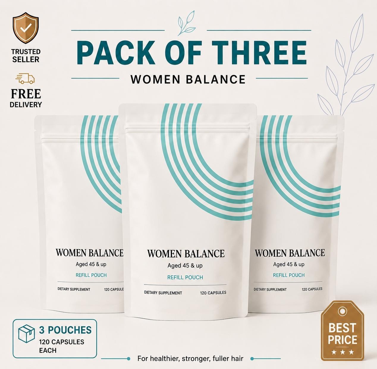 Pack Of 3 Women’s Balance Refill Pouch 360 Capsules Ages 45 and Up-Free Shipping