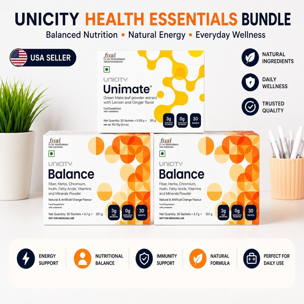 Unicity Balance & UniMate Combo Pack | Metabolism Energy Digestive 60+30 Sachet