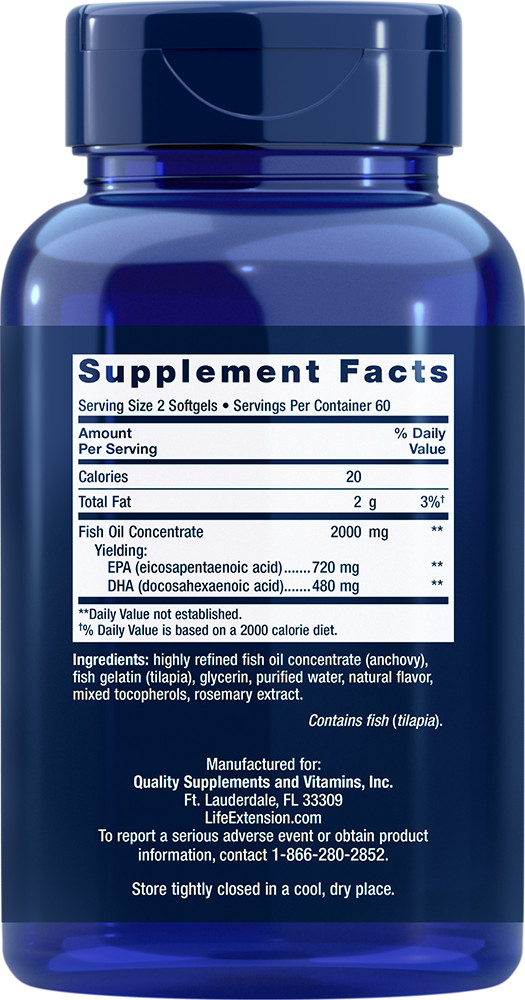 Life Extension Mega EPA/DHA 120gels Molecularly Distilled Vitamin E