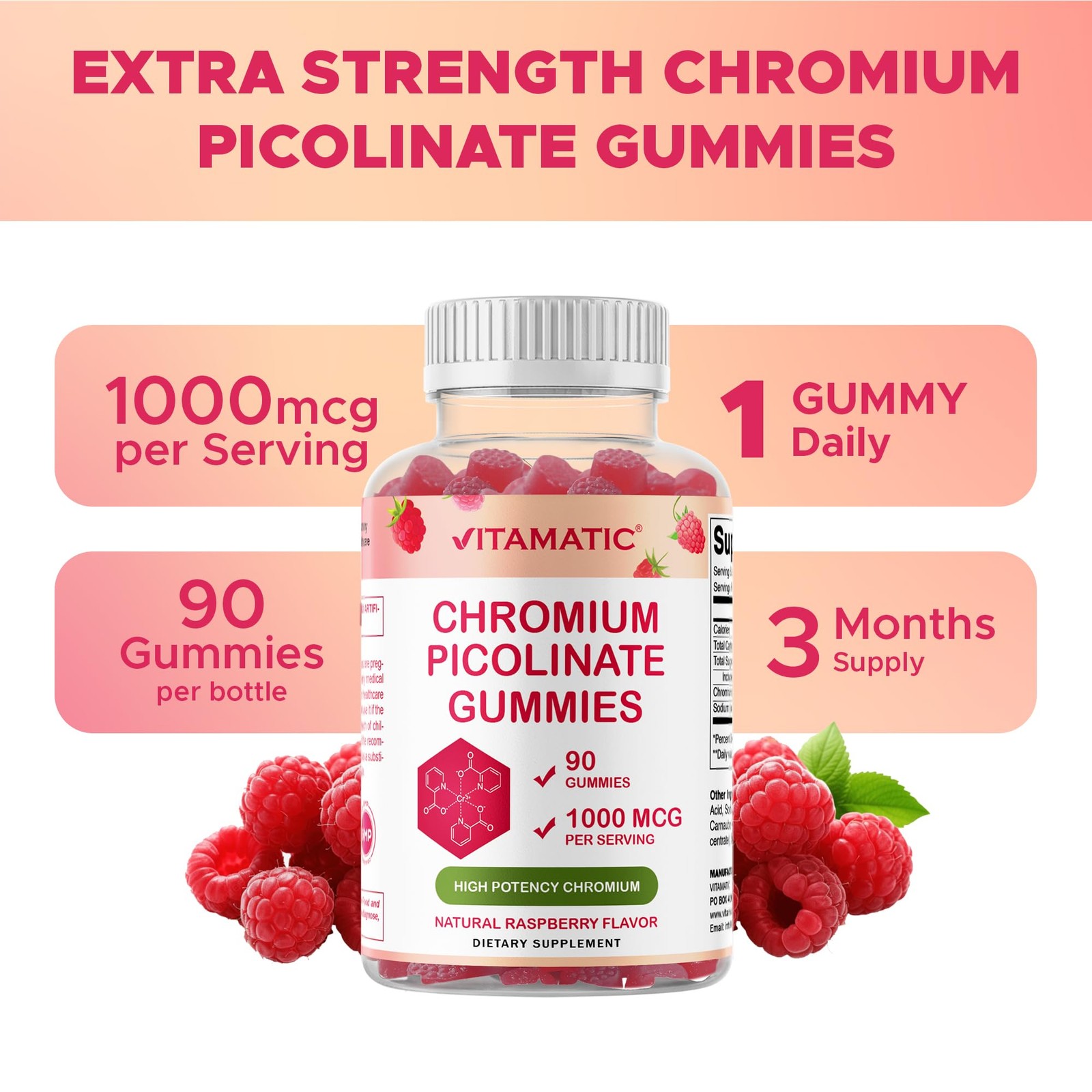 Vitamatic Chromium Picolinate 1000 mcg – 90 Gummies – 90 Count (Pack of 1)