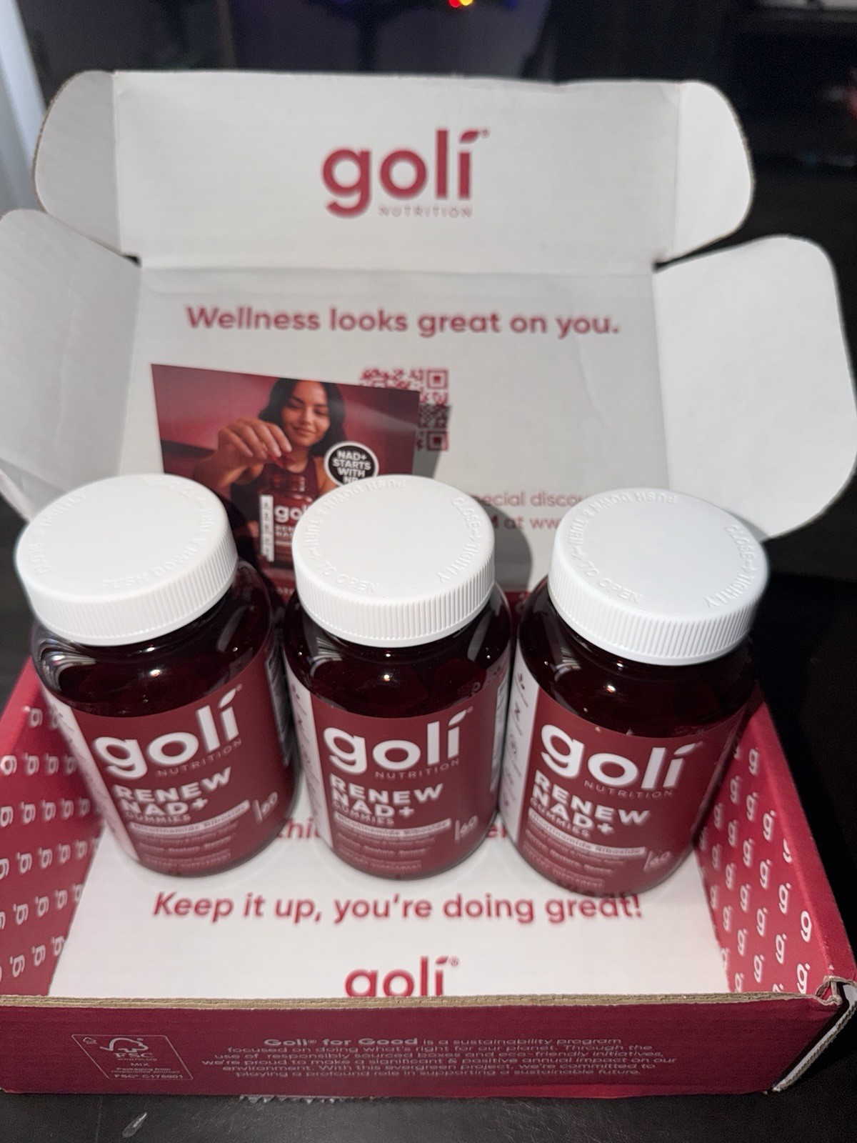 Goli Nutrition Renew NAD+ Gummies Nicotinamide Riboside Vegan 3 Bottles