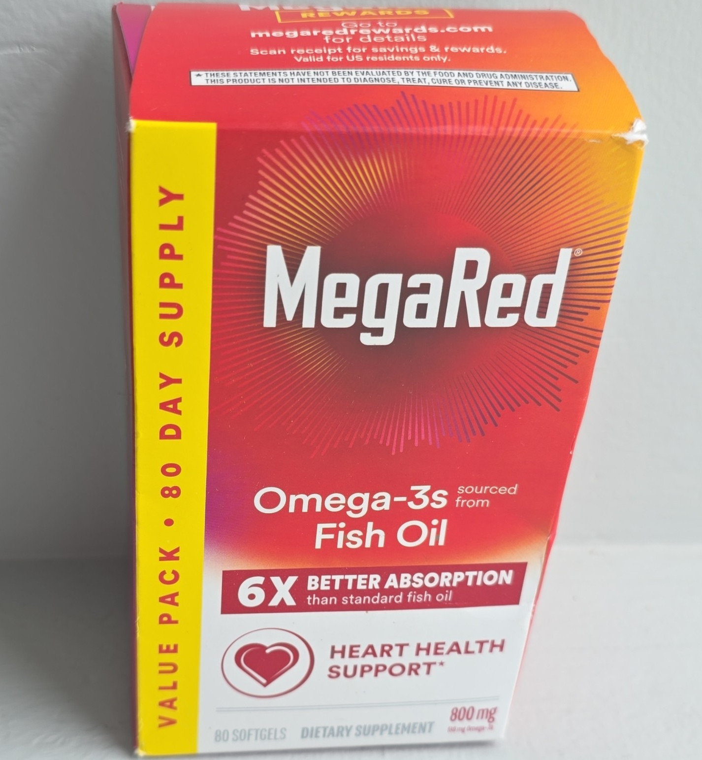 MegaRed Omega-3 Fish Oil 800mg 80 Softgels Heart Health Non-GMO Vanilla