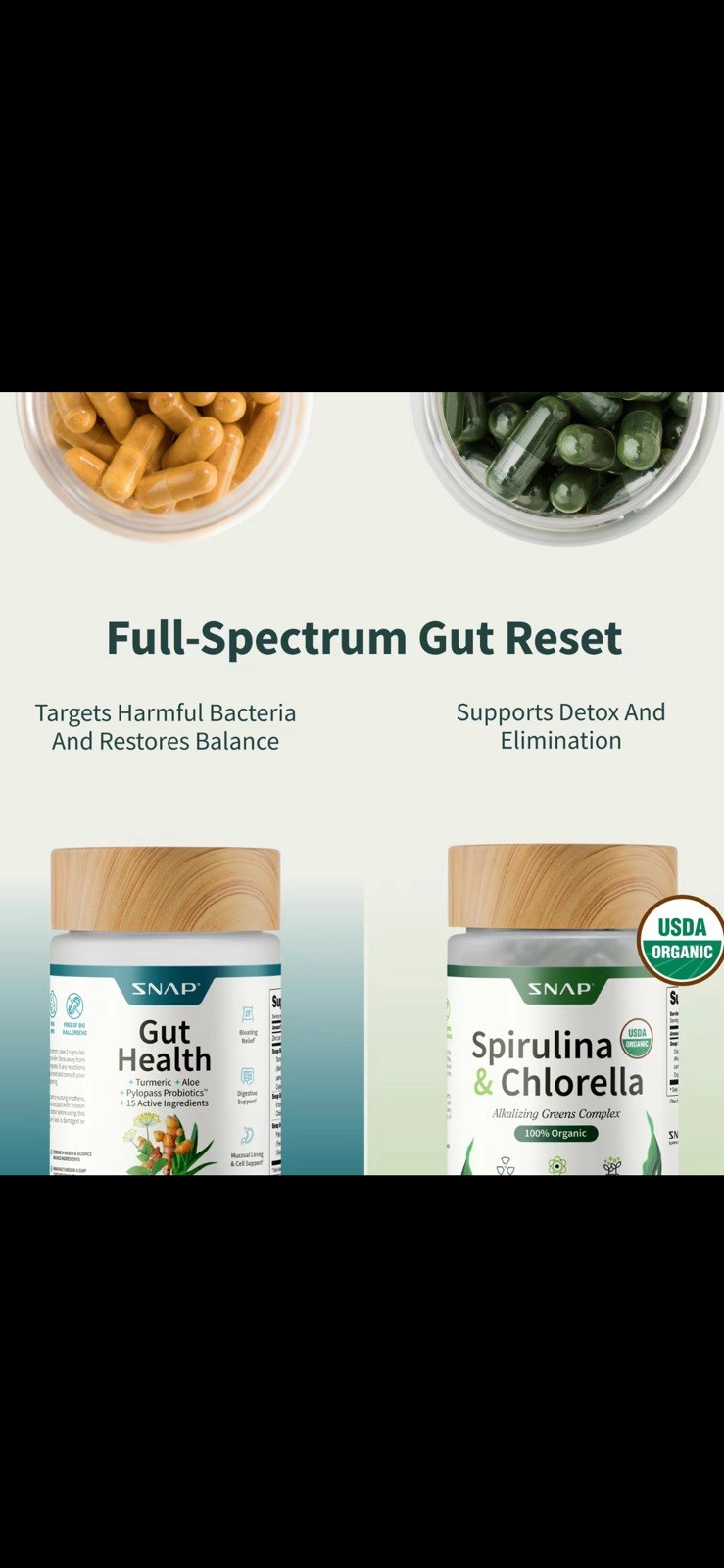 SNAP Gut Health Digestive Support 50 + Spirulina Chlorella 60 Vegan Exp 04/2027
