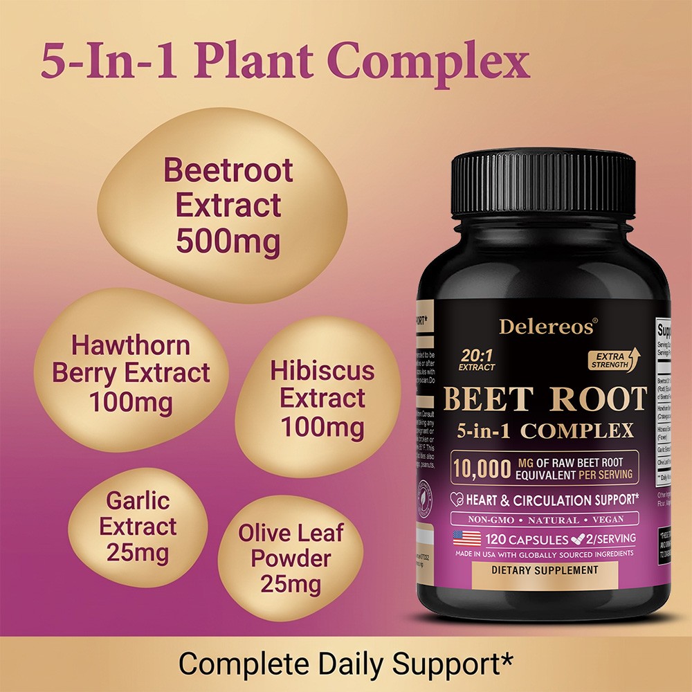 5in1 Beet Root Complex10000mg 30~120Caps with Hawthorn&Hibiscus for Circulation