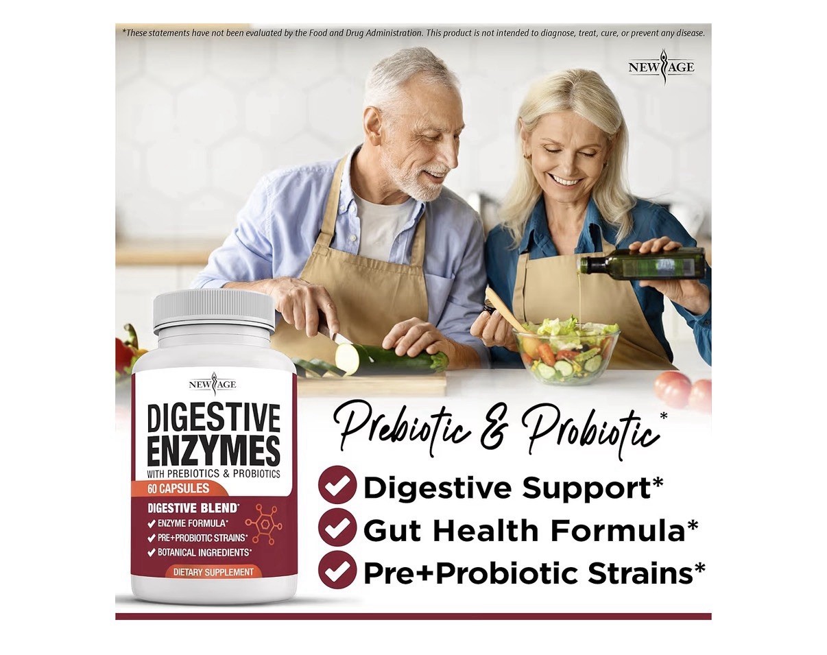 3 Packs NEW AGE Digestive Enzymes for Gut Digestive Health Probiotic Prebiotics