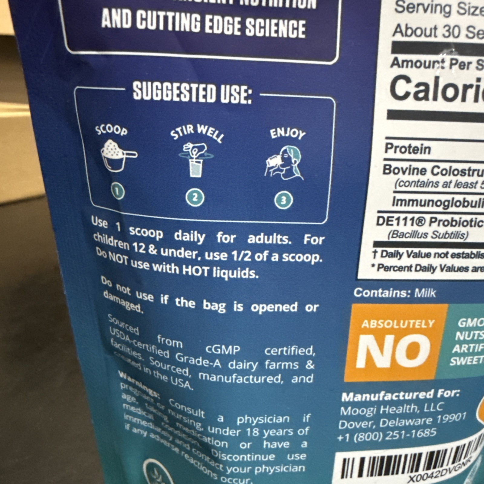 Moogi Health Colostrum + Probiotic DE111 Gut Health 2.6oz Unflavored
