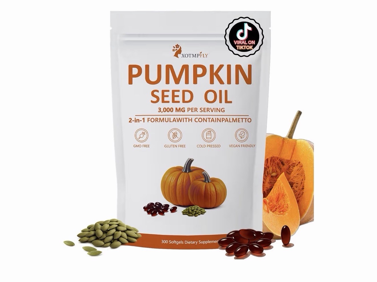 XOTMPFLY Pumpkin Seed Oil 3000mg & Saw Palmetto 300 Softgels GMO Free Vegan