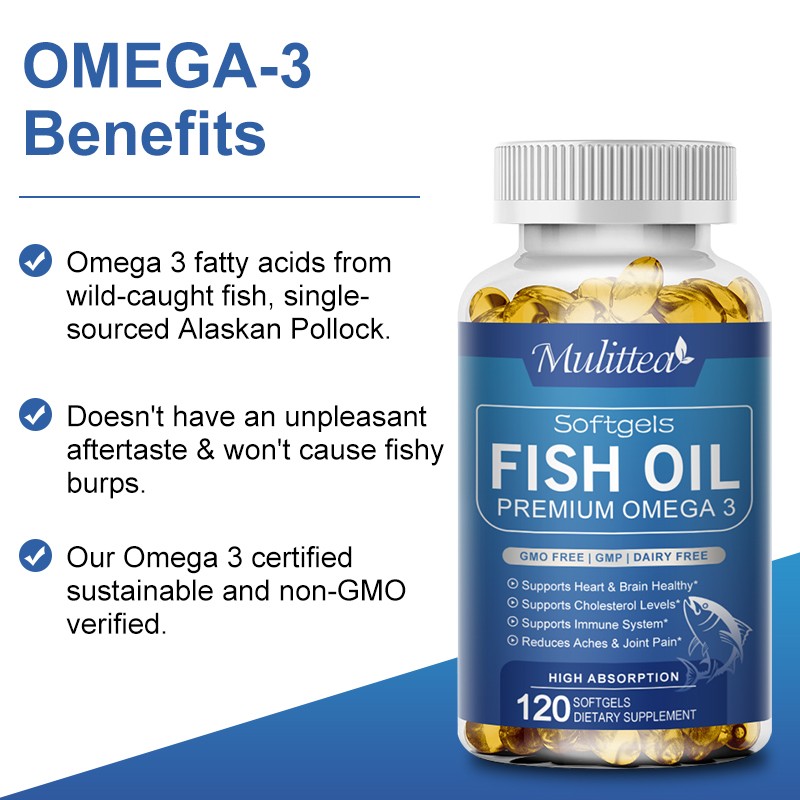 Omega 3 Fish Oil 1200mg – 120 Softgels, Triple Strength EPA/DHA, Highest Potency