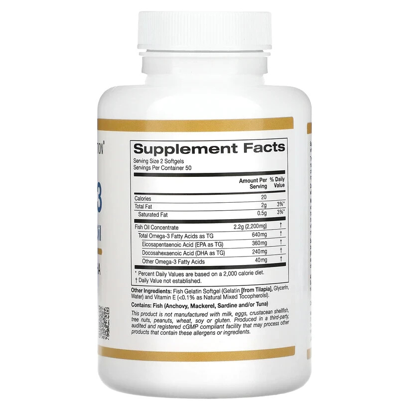 California Gold Nutrition Omega-3 Premium Fish Oil 180mg EPA 120mg DHA 100pc NEW
