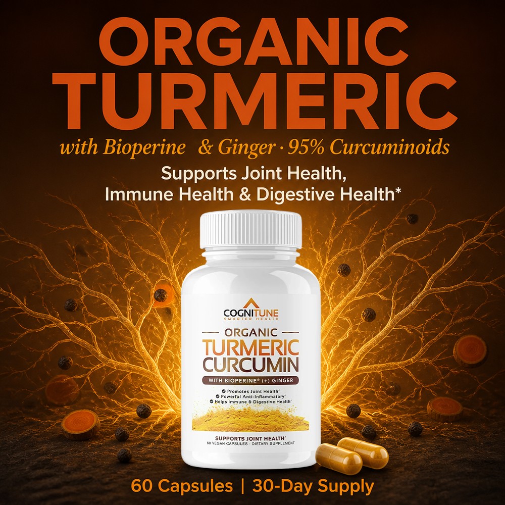 Organic Turmeric Curcumin- for Joint, Immune & Digestive Health 30/60/120 Caps
