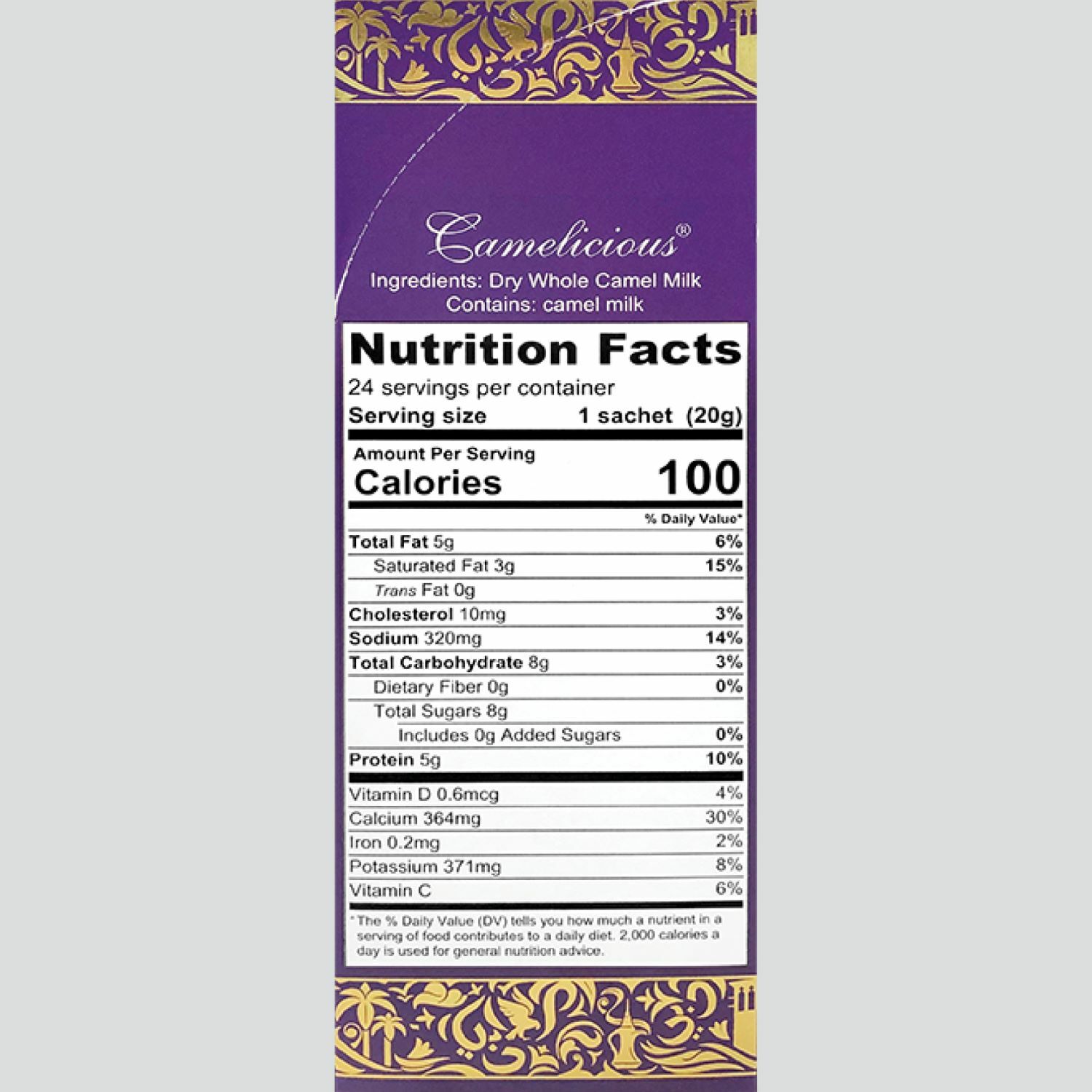Camel Milk Powder Camelicious 1 Box 100% Natural – 24 sachets x 20g (480g) HALAL