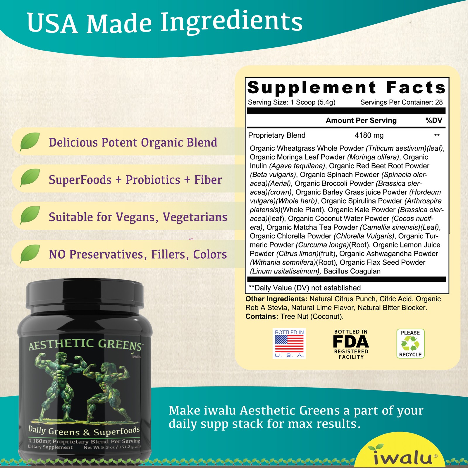Protein Shakes Ready to Drink – Greens Powder Superfoods Organic Drink Mix