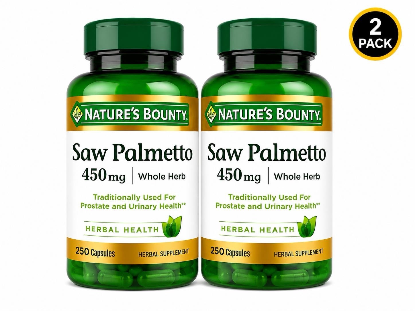 (2 Pack) Nature’s Bounty Saw Palmetto 450mg 250ct Each Exp: 02-2028+ M38