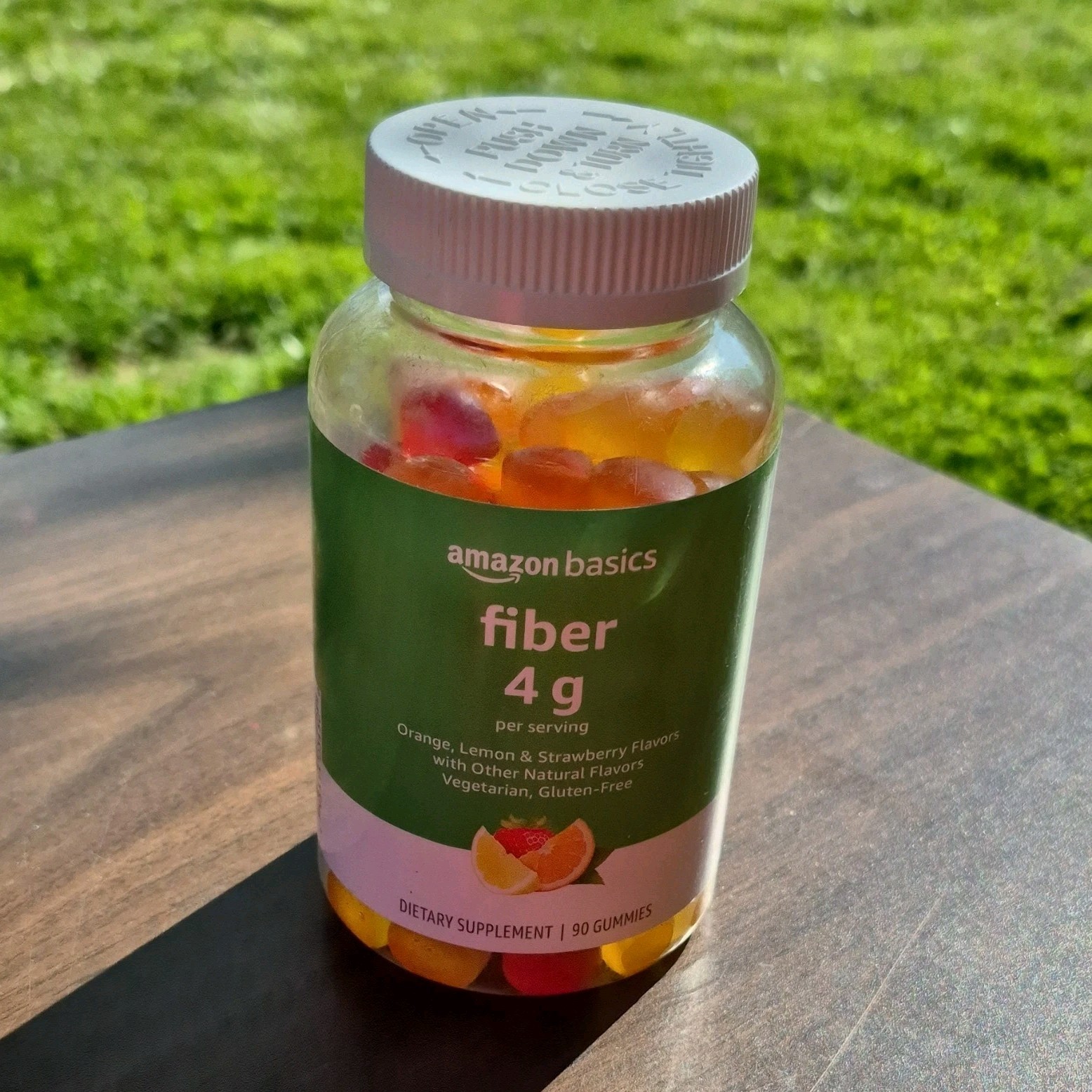 Amazon Basics Fiber Gummies 4g Orange Lemon Strawberry Vegetarian Gluten-Free 9…