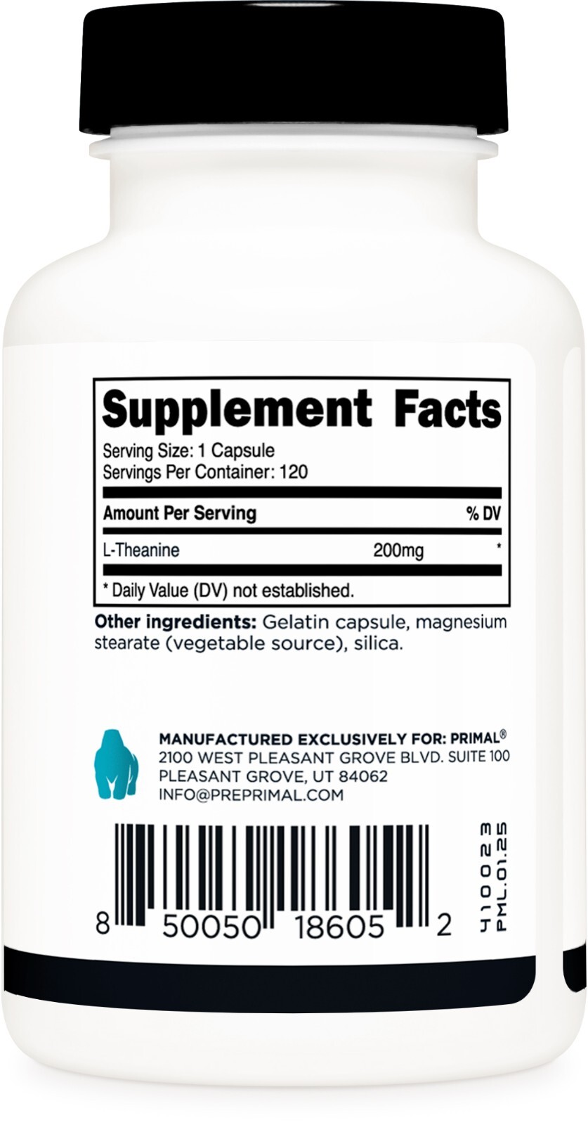 Primal L-Theanine Capsules (120 Servings, 200mg Per Serving)