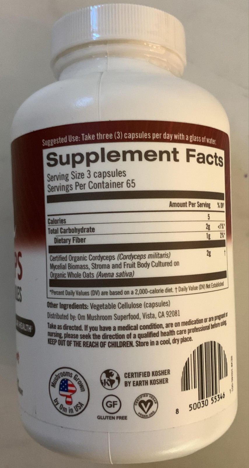 Om Mushrooms Cordyceps Capsules, 2000mg per Serving, 195ct(2/2027)