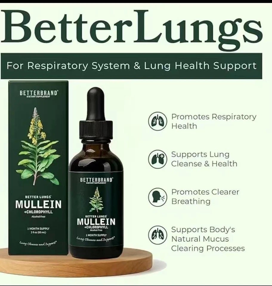 2 BOTTLES-Mullein Leaf&Chlorophyll Drops for Lung Detox&Mucus Cleanse-30Servings
