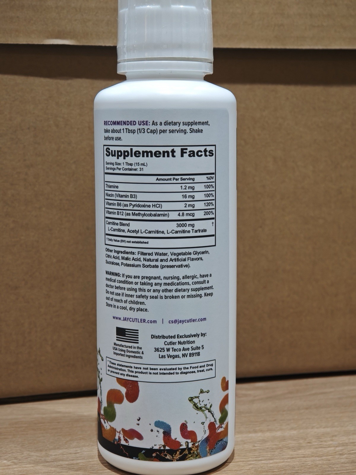 Cutler Nutrition L-Carnitine Liquid 3000mg Sour Gummy Worm 16.8 fl oz