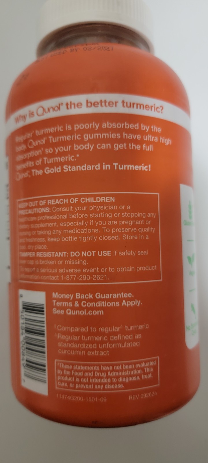 Qunol Turmeric Curcumin Complex Gummies 500mg 200 Ct Gluten-Free Vegan
