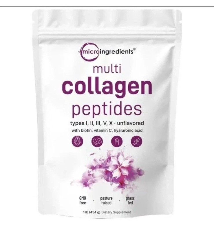 Microingredients Multi Collagen Peptides Grass Fed Unflavored Powder 1 lb