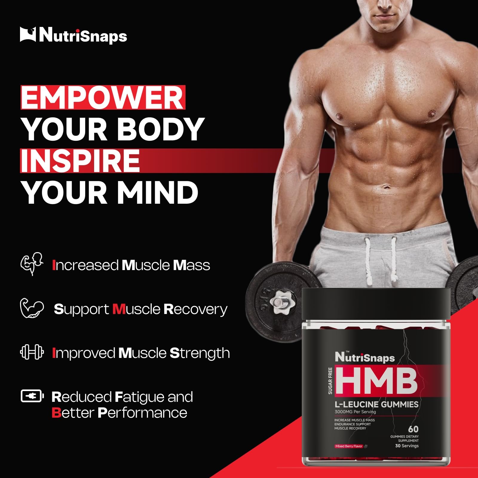 Sugar Free HMB and Leucine Gummies, 1 Count (Pack of 60)