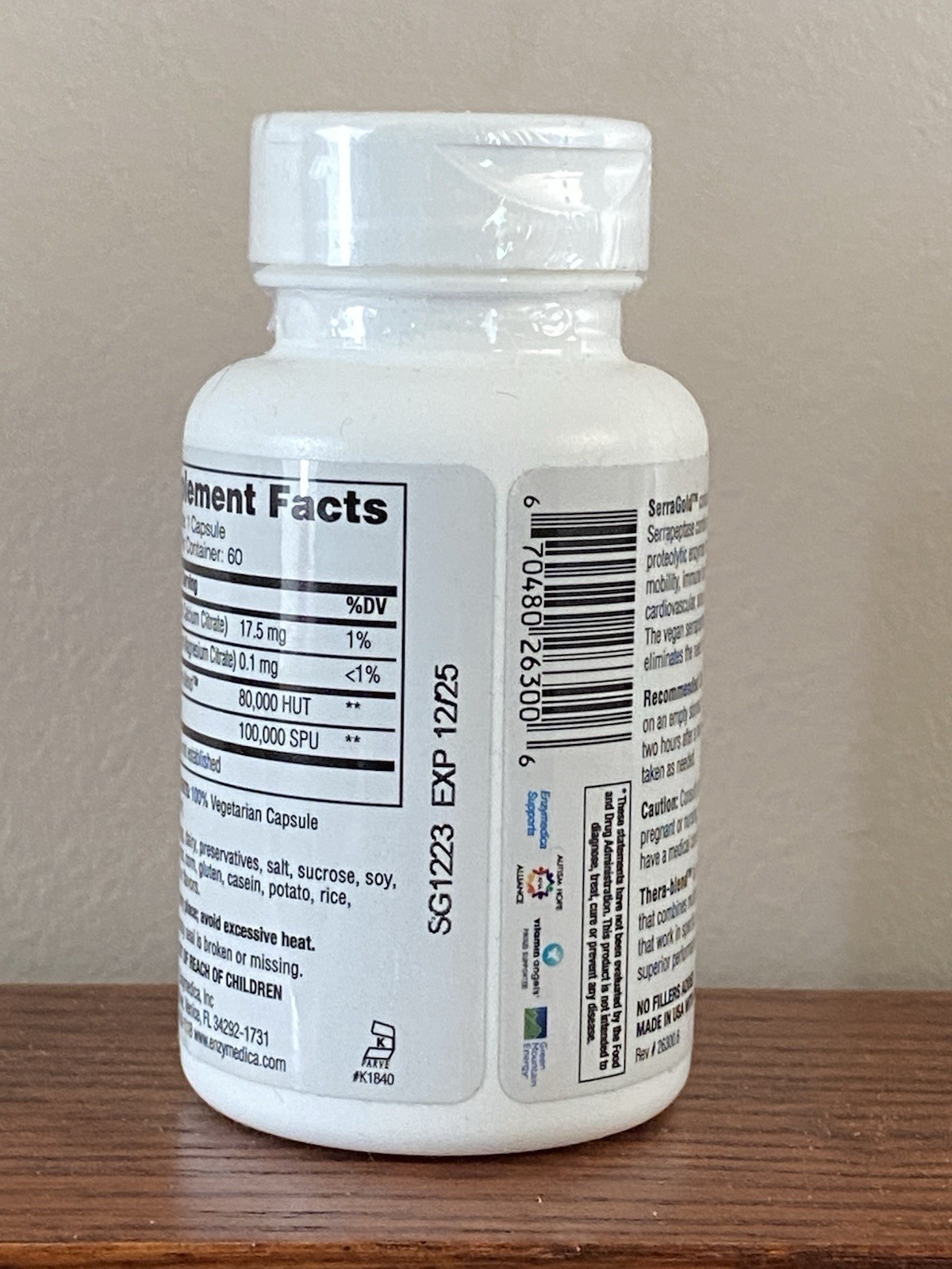 NEW Enzymedica SerraGold Serrapeptase 100,000 SPU 60 Capsules Vegan Kosher