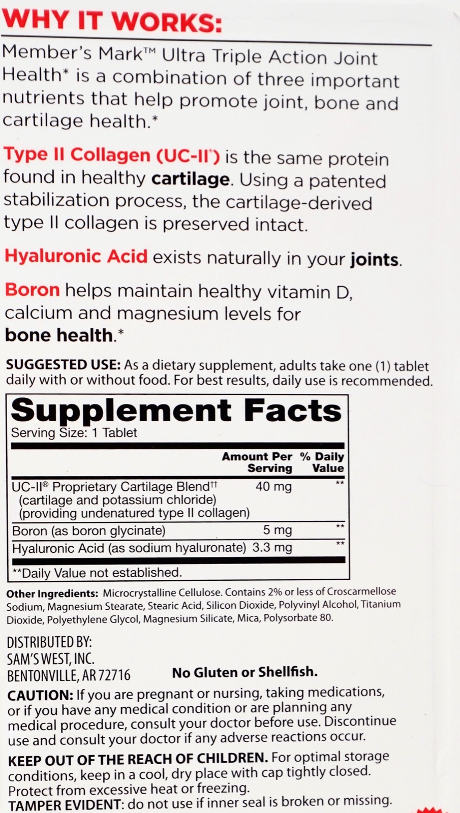 Member’s Mark Ultra Triple Action Joint Health UC-II Collagen 125 Coated Tablets
