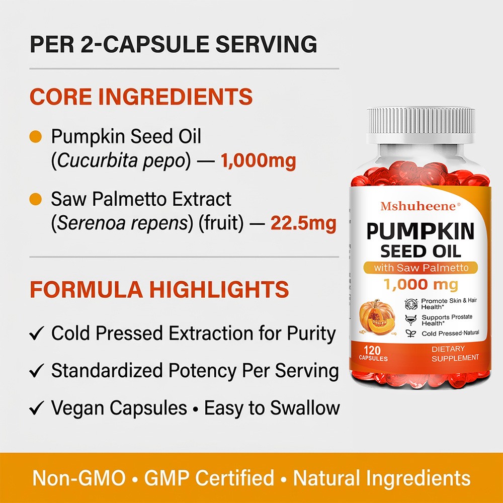 1000mg Pumpkin Seed Oil Complex,Men Wellness for Prostate,Hair&Skin 30~120 Caps