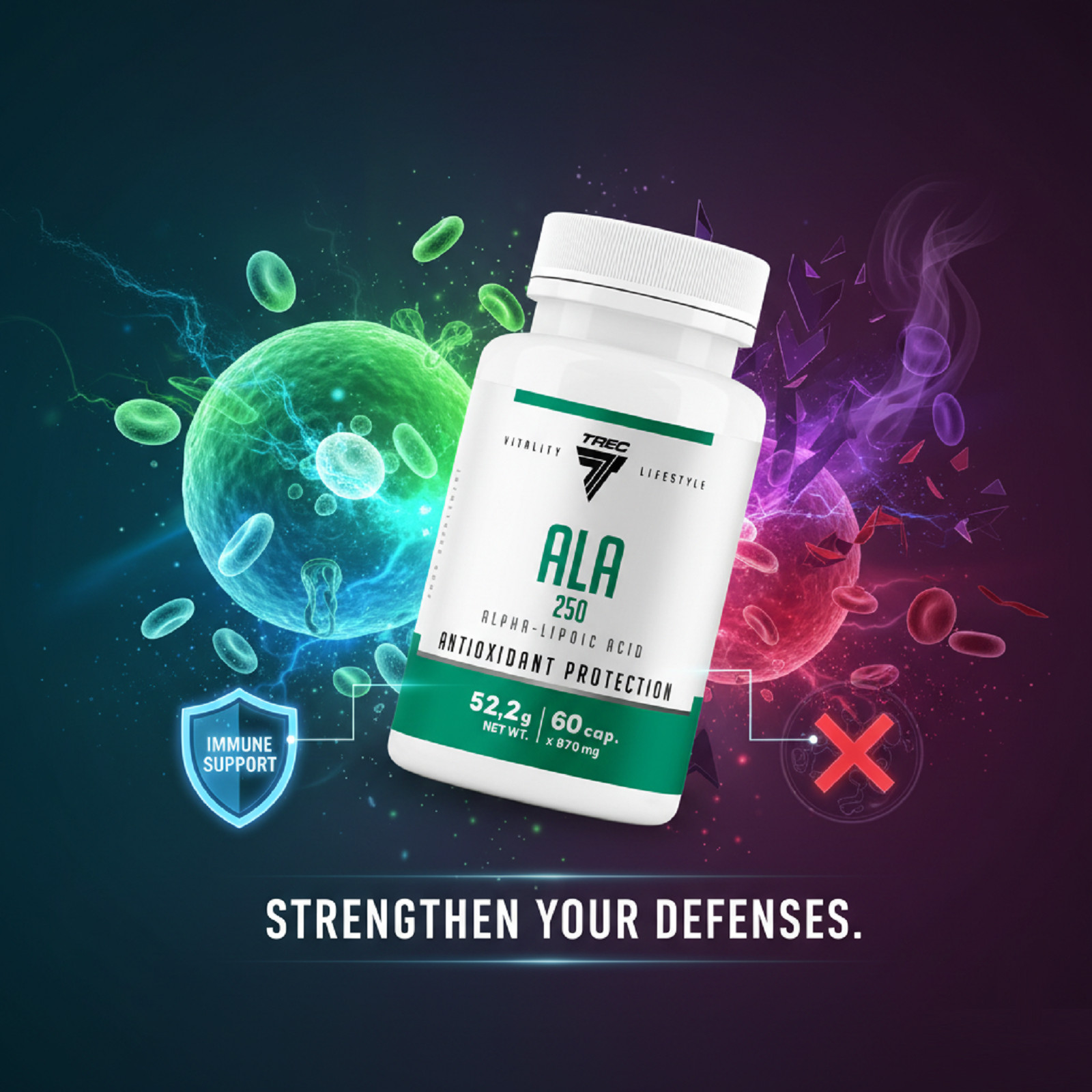 ALA 250 – TREC – Alpha lipoic acid, strong antioxidant effect, energy metabolism