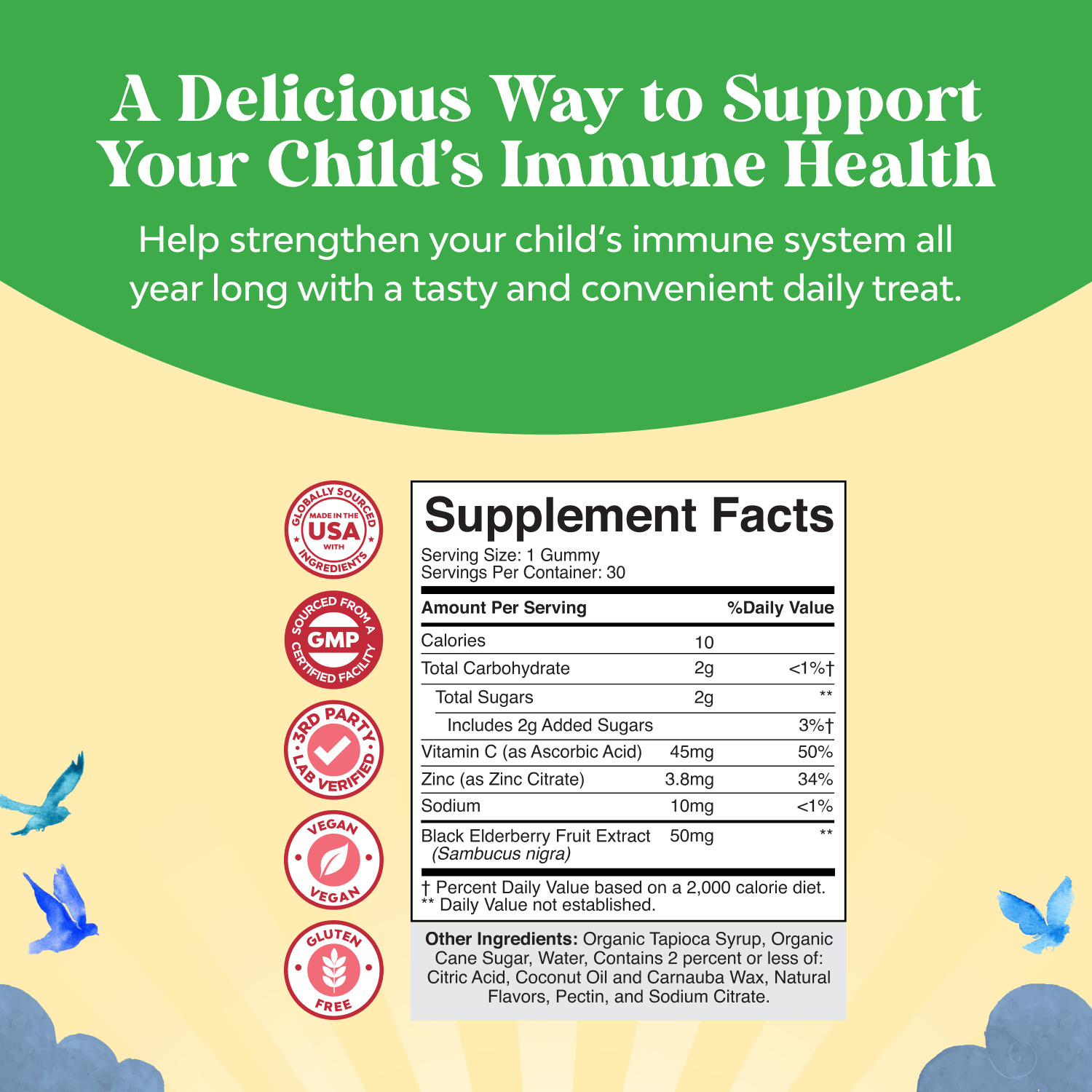 Natures Craft Kids Elderberry Gummies with Zinc and Vitamin C Vegan Non-GMO 30ct