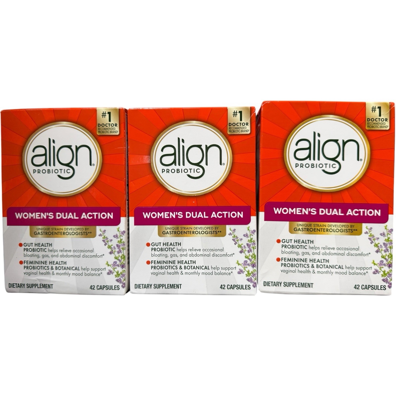 (3) Align Probiotic Women’s Dual Action Supplement 42 Capsules – 07/2026