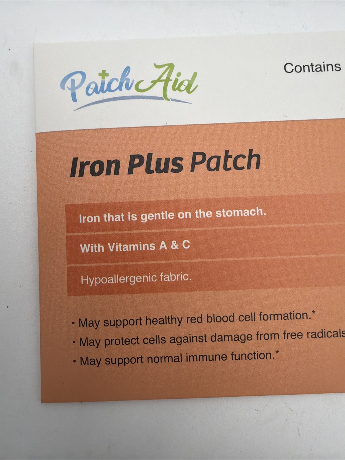 Iron Plus by Patch Aid 30 Day Supply Immune Function Vitamins A & C