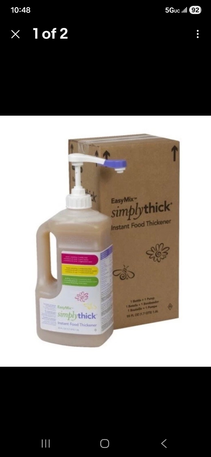 SimplyThick Easy Mix Food & Drink Thickener Unflavored 55oz/1.6 Liter Bottle