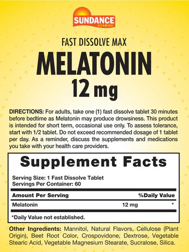 Sundance Max Melatonin 12 mg Tablets Natural Berry Flavor 60 Count