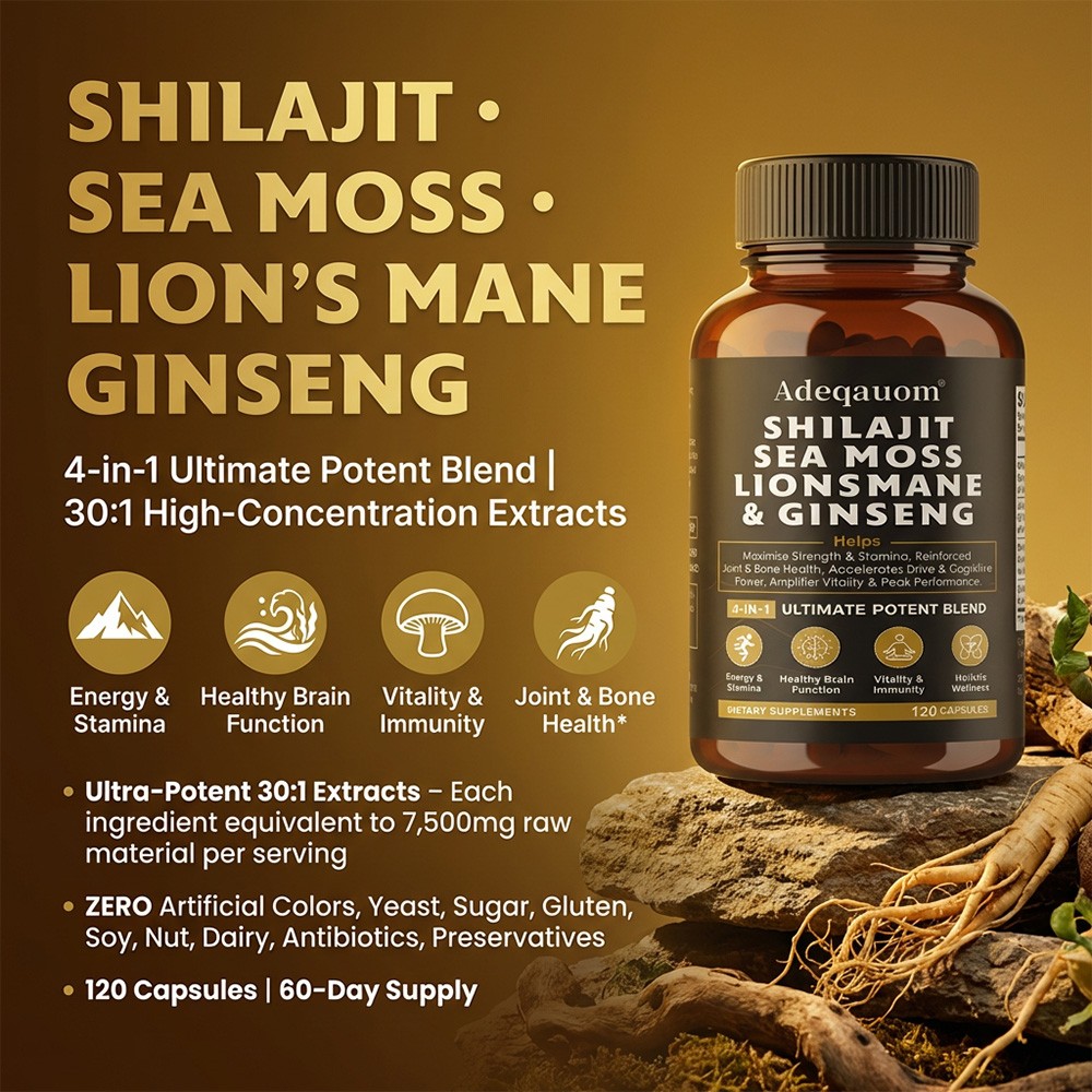 Premium 4-in-1 Vitality Supplement | Energy, Focus & Wellness Support 30/60/120