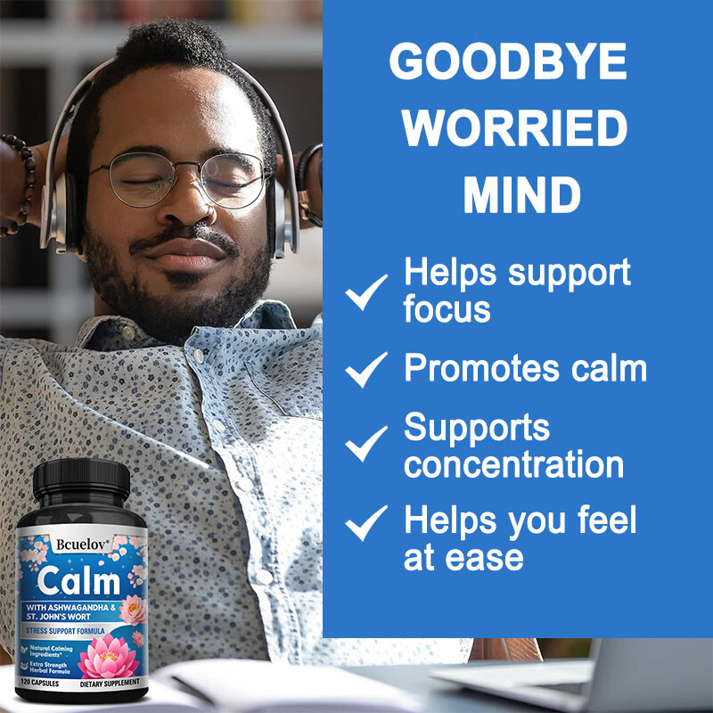 Herbal Calming Stress Supplement Boost Relaxation & Positive Mood 120 Capsules