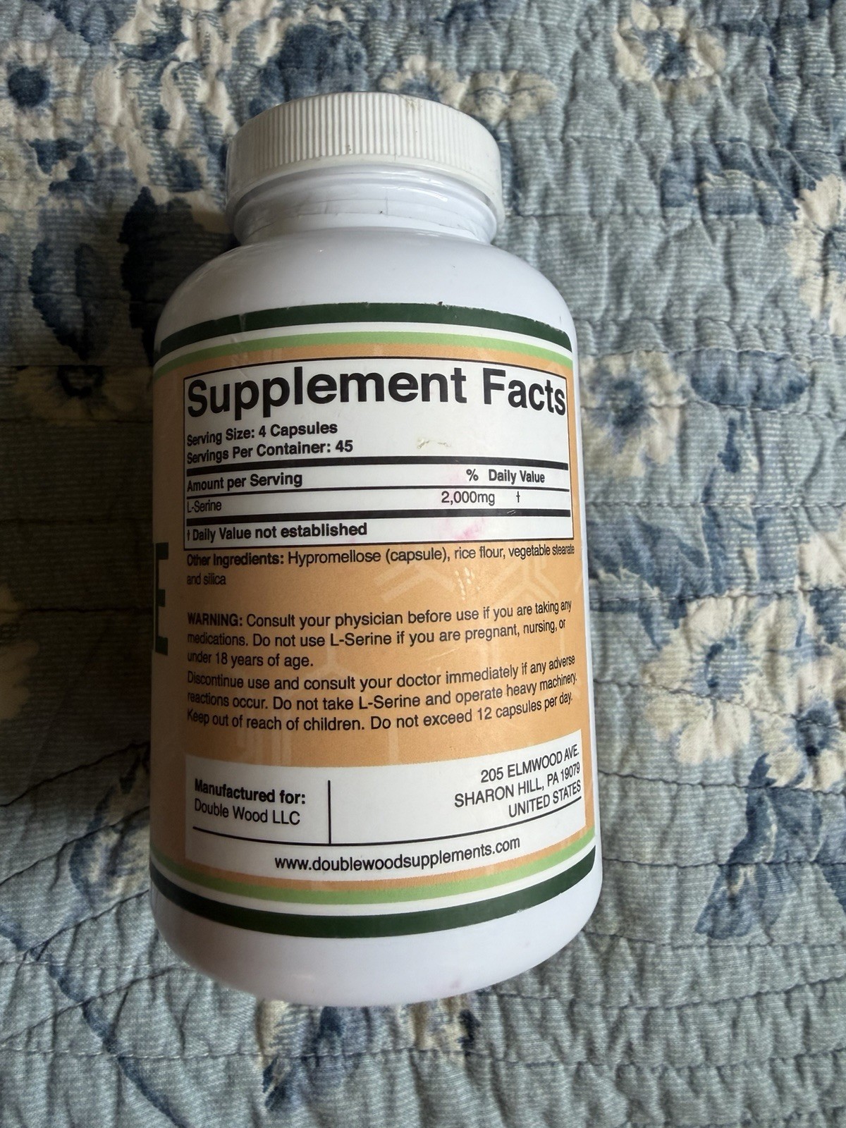 Double Wood Supplements L-Serine 2000mg 180 Capsules Gluten-Free Non-GMO