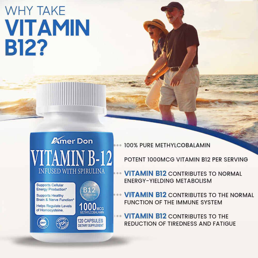 Vitamin B-12 B1,B2,B3,B5,B6,B7,B9-Triple Action 1,000Mcg 120 Capsules Support
