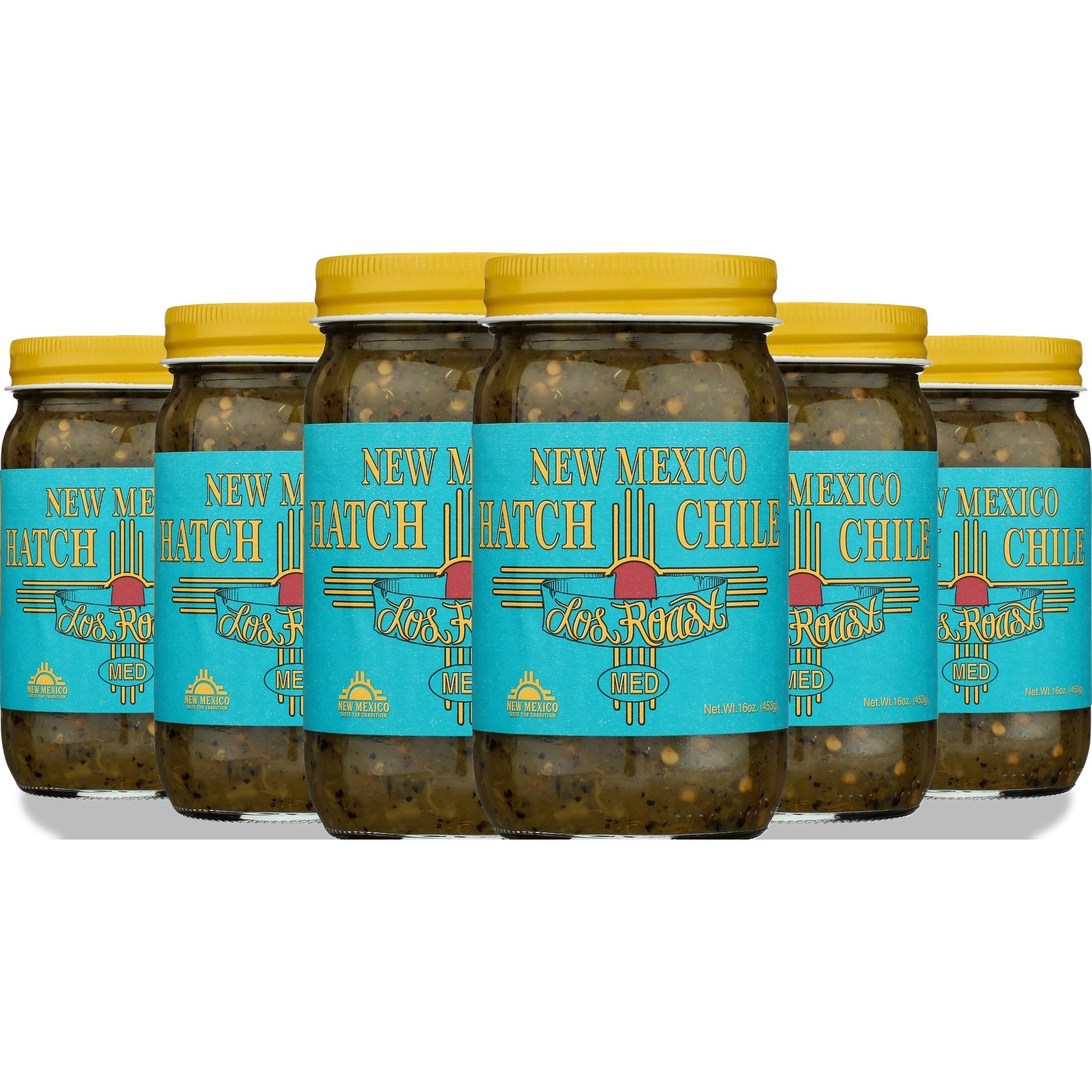 New Mexico Hatch Green Chile Medium 16 Oz Jar Los Roast Salt 6 Pack
