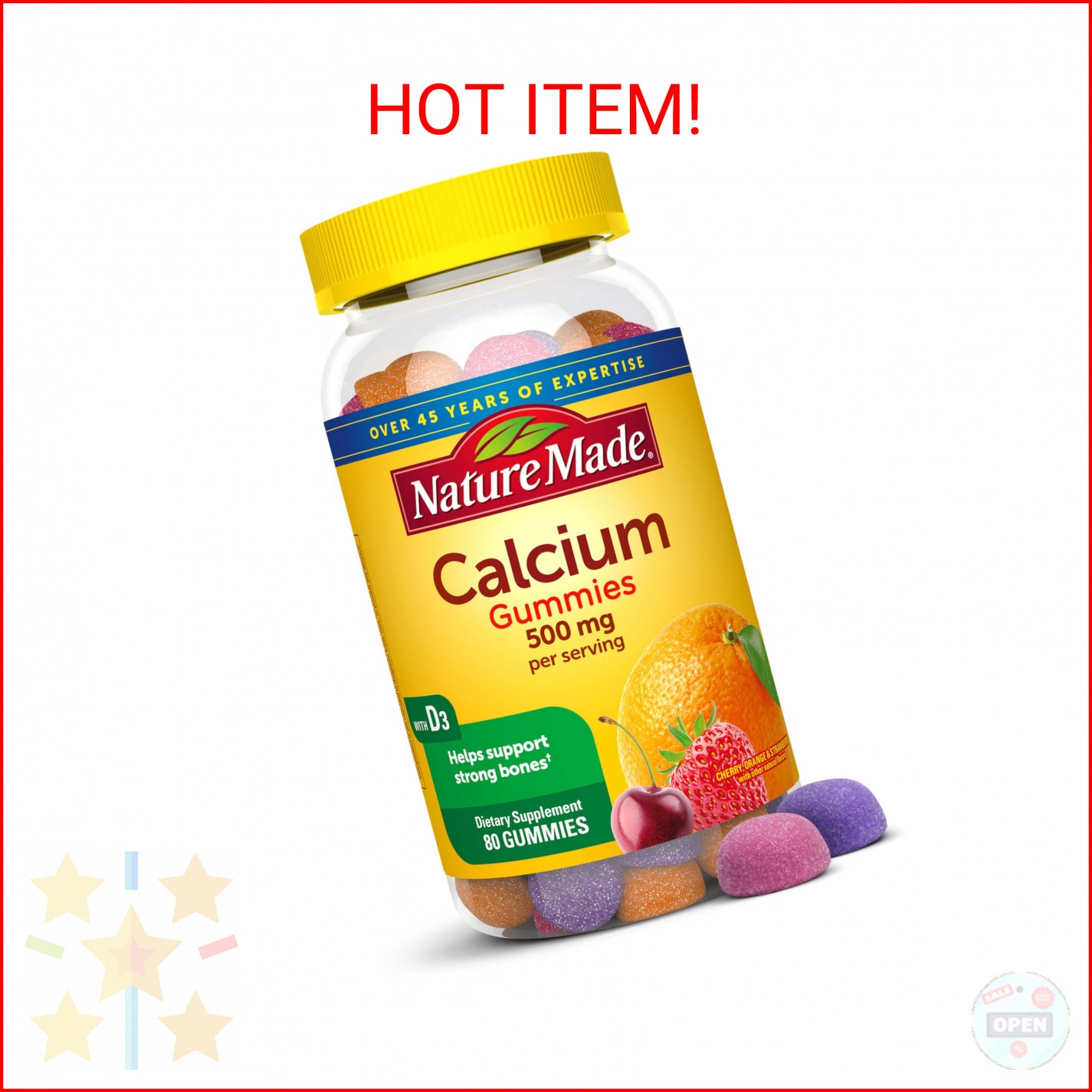 Nature Made Calcium Gummies 500 mg Per Serving with Vitamin D3, Dietary Calcium
