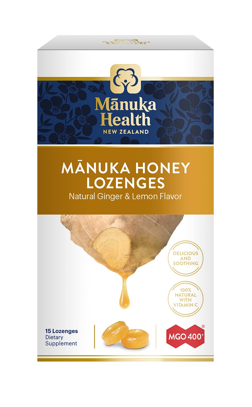 (Pack of 12) Manuka Health Manuka Honey Ginger Lemon Lozenges 15 Pieces