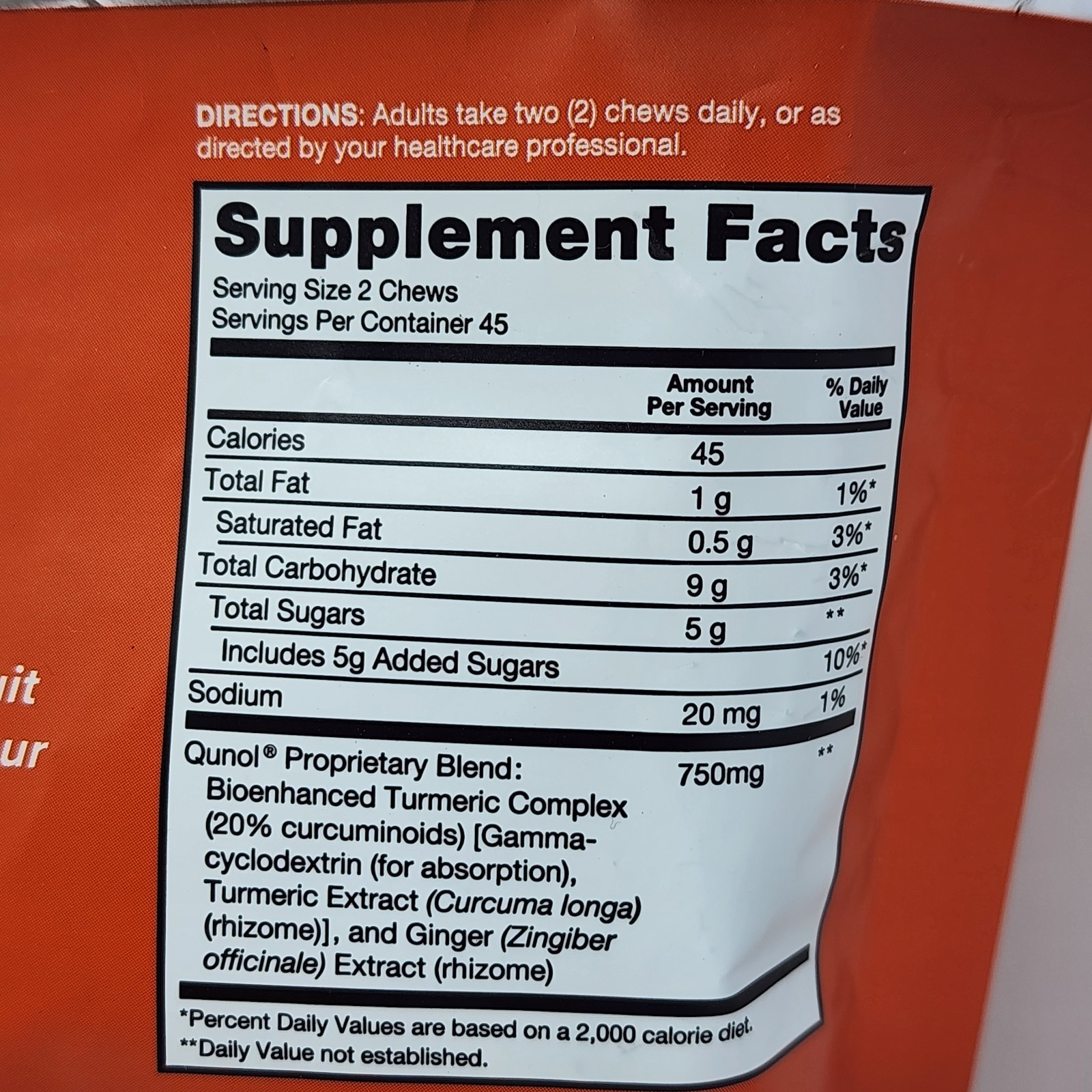 Qunol Turmeric + Ginger 750 mg Fruit Flavor 90 Soft Chews Exp 07/13/2026