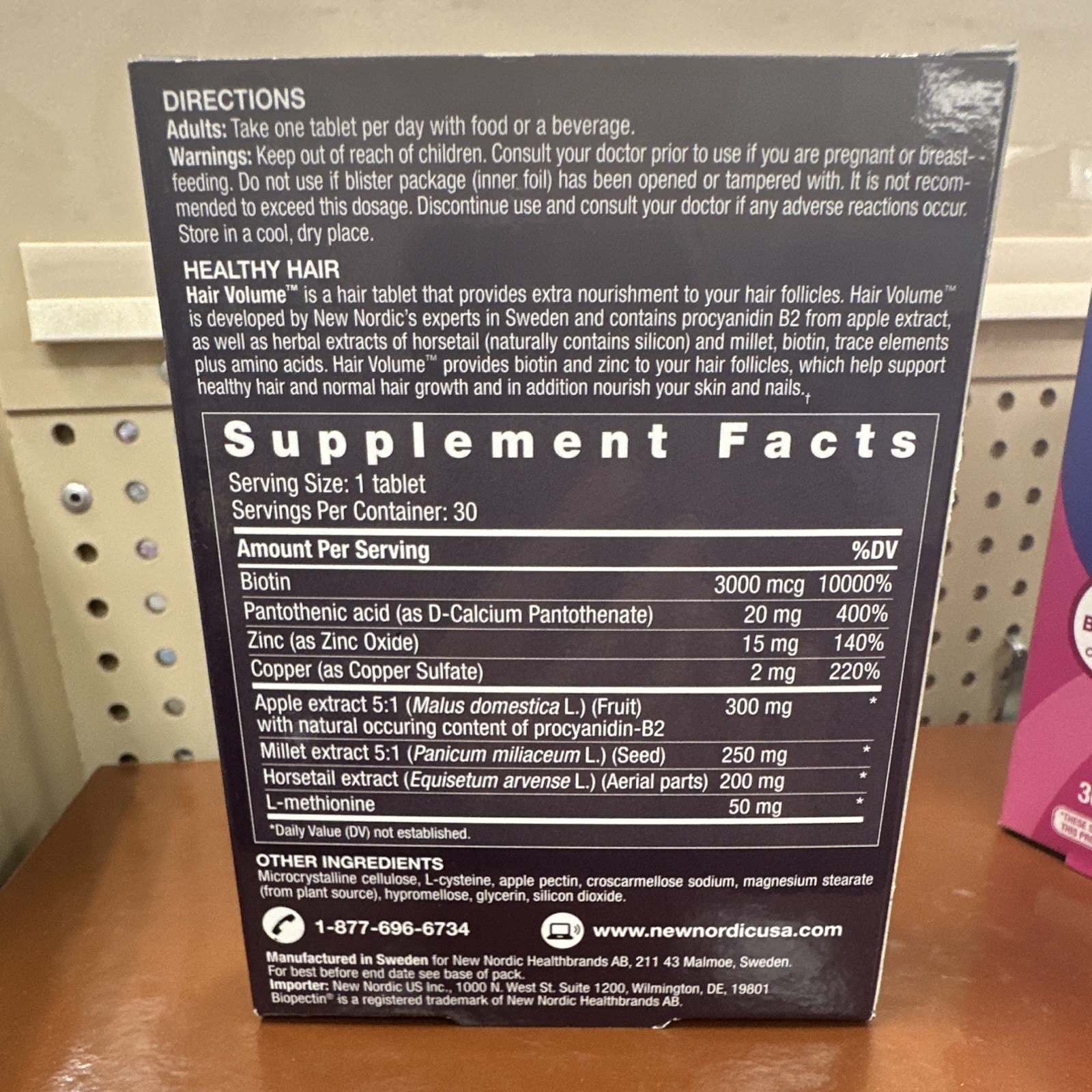 New Nordic Hair Volume Apple Extract Biotin Zinc 30ct Exp 03/2028
